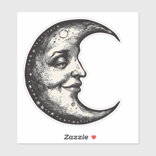 Pegatina Occulta luna gótica victoriana con cara (Hoja)