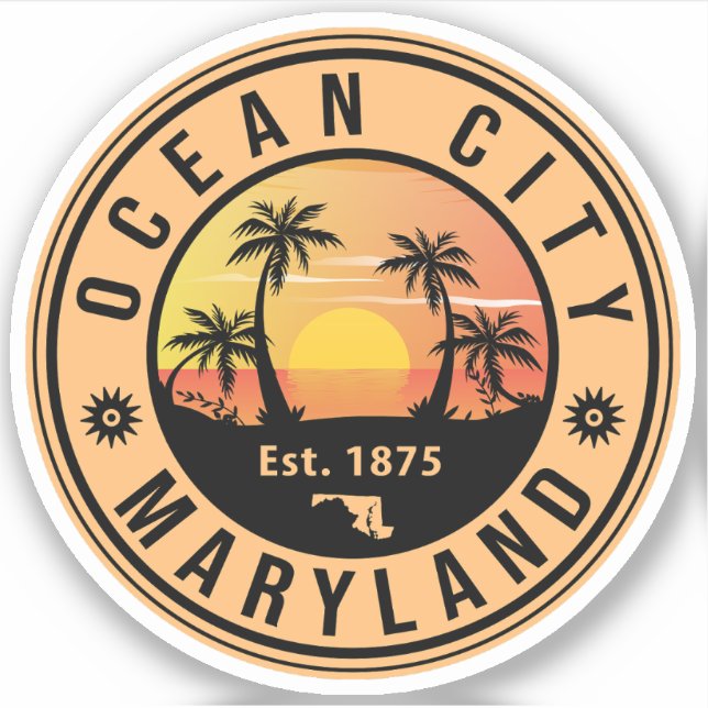 Pegatina Ocean City Maryland Retro Sunset Souvenirs 60 (Anverso)