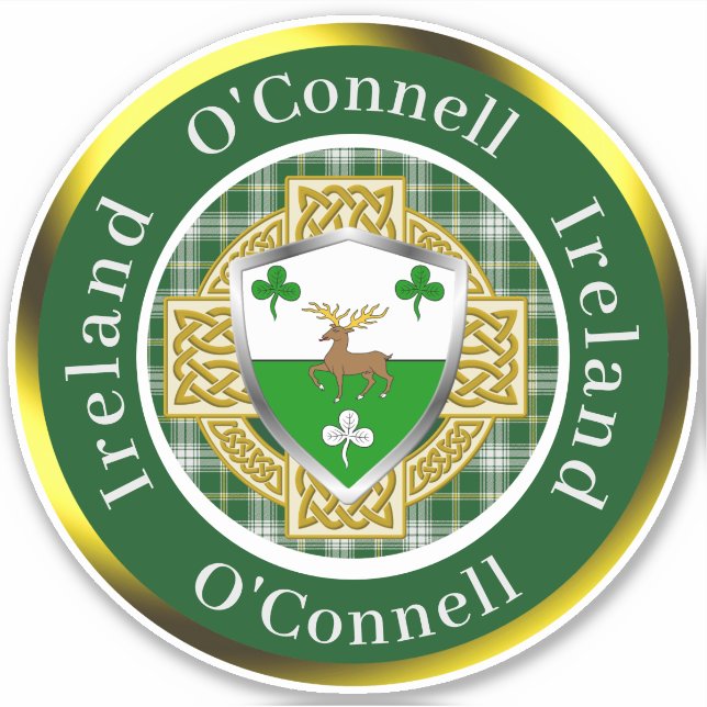 Pegatina O'Connell Irish Shield/Celtic Cross Personalizado (Anverso)