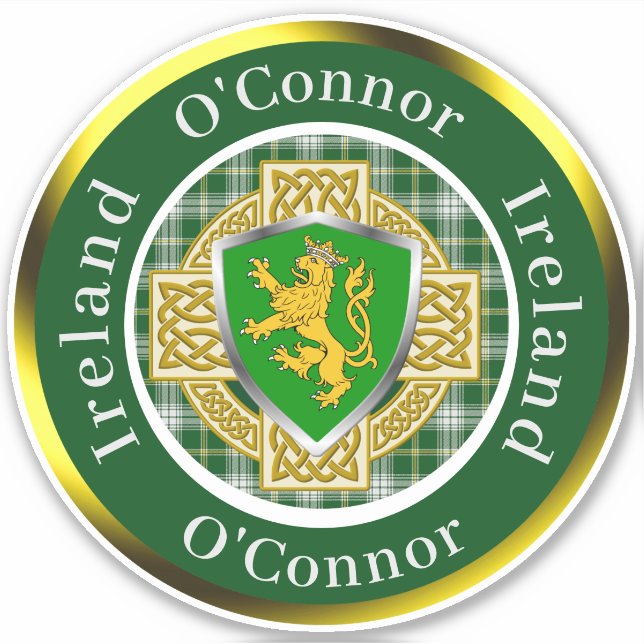 Pegatina O'Connor Irish Shield/Celtic Cross Personalizado (Anverso)