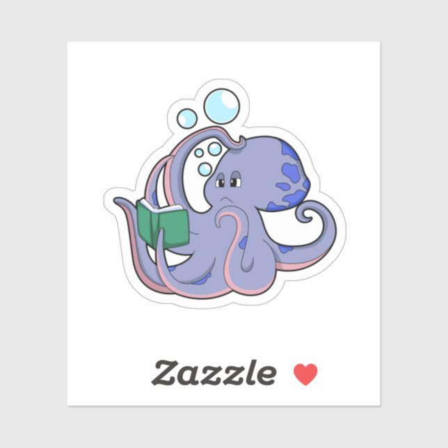 Pegatina Octopus al leer con un libro (Hoja)