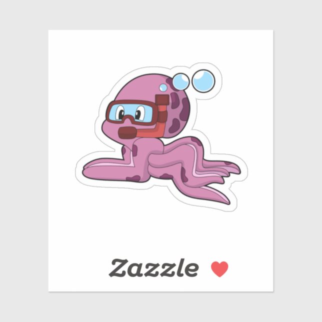 Pegatina Octopus como buceador con Snorkel (Hoja)