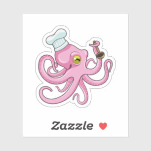 Pegatina Octopus como cocinero con cuchara de madera