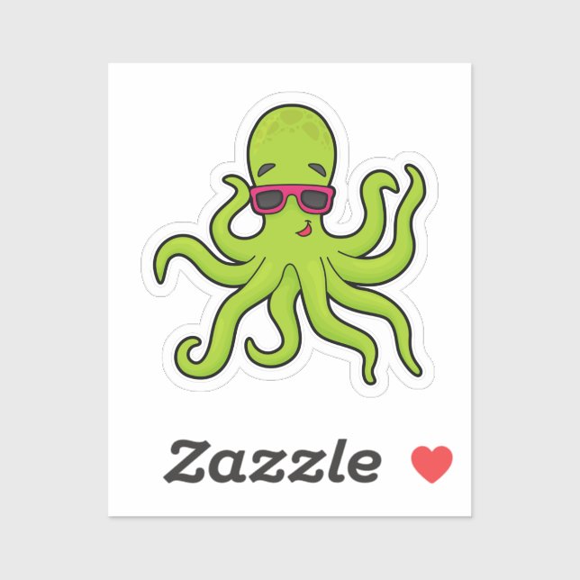 Pegatina Octopus con gafas de sol (Hoja)