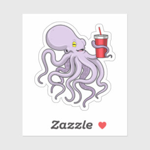 Pegatina Octopus con tazón para beber