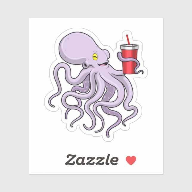 Pegatina Octopus con tazón para beber (Hoja)