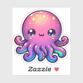 Pegatina Octopus espacial kawaii adorable con resplandor có
