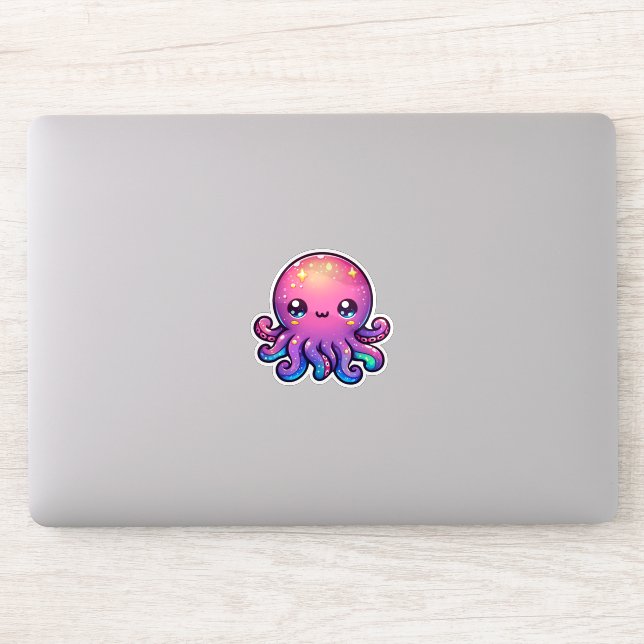 Pegatina Octopus espacial kawaii adorable con resplandor có (Ordenador)