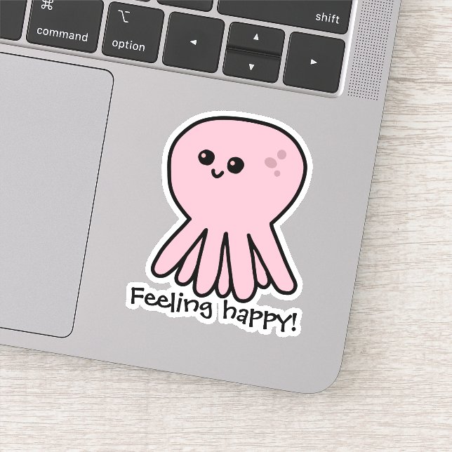 Pegatina Octopus sintiendo un humor rosado feliz (Detalle)