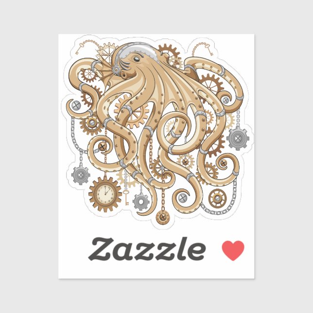 Pegatina Octopus Steampunk Surreal Retro Style Machine (Hoja)