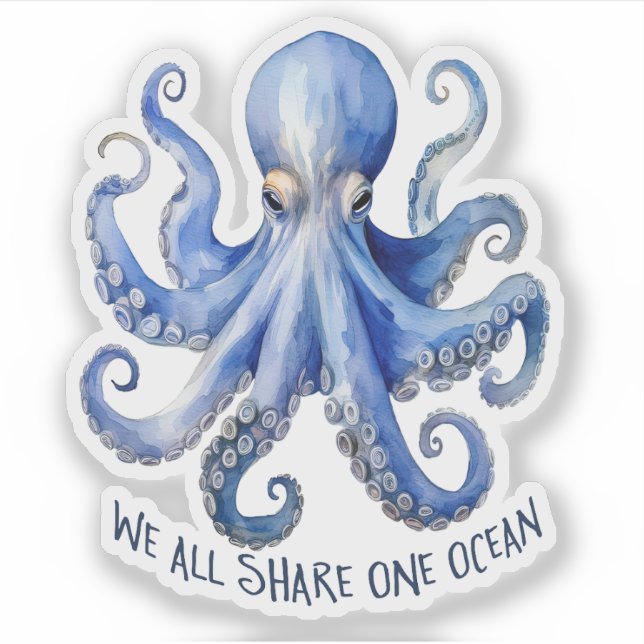 Pegatina Octopus Watercolor Ocean Conservation Marine (Anverso)