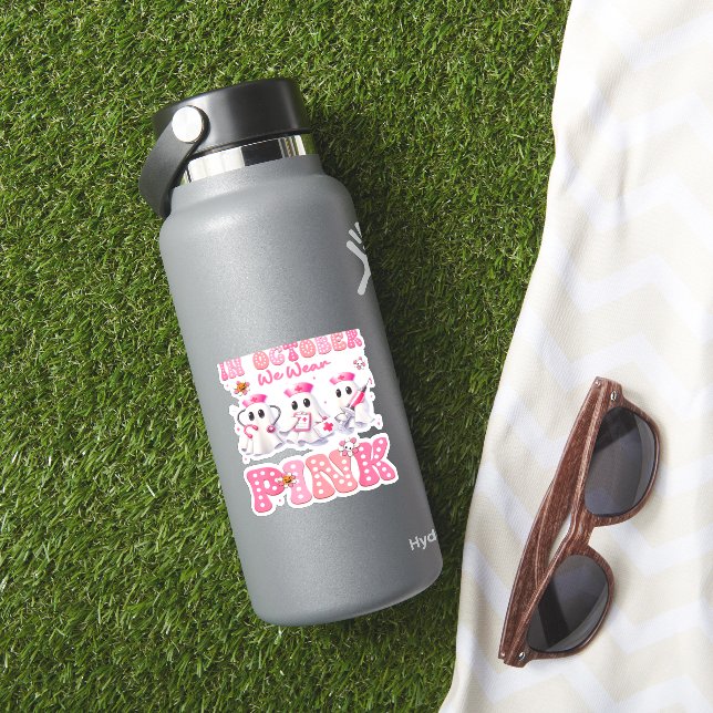 Pegatina Octubre Usa Enfermera De Boo Rosa Con Vestuario De (HydroFlask Insitu)