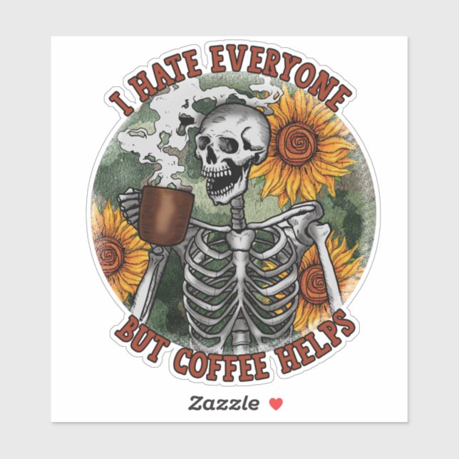 Pegatina Odio A Todos Pero El Café Ayuda (Hoja)
