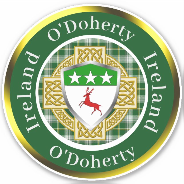 Pegatina O'Doherty Irish Shield/Celtic Cross Personalizado (Anverso)