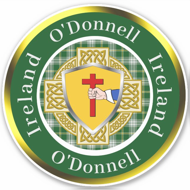 Pegatina O'Donnell Irish Shield/Celtic Cross Personalizado (Anverso)