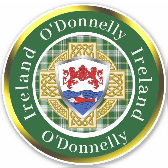 Pegatina O'Donnelly Irish Shield/Celtic Cross Personalizado (Anverso)