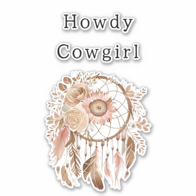 Pegatina Oeste Pink Brown Floral Cowgirl Dream Catcher (Anverso)