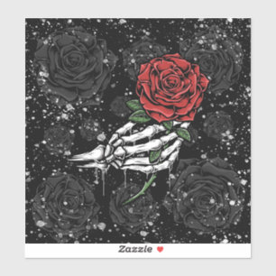 Pegatina Ofrenda de Rosa Esqueleto Plateada Glam Gótico Neg