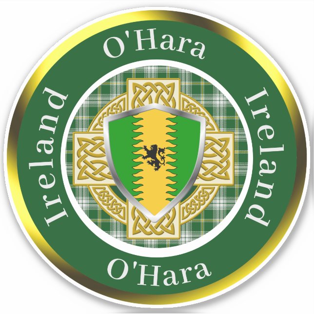 Pegatina O'Hara Irish Shield/Celtic Cross Personalizado (Anverso)
