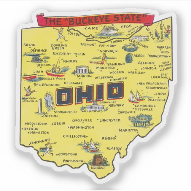 Pegatina Ohio The Buckeye State vintage Map (Anverso)