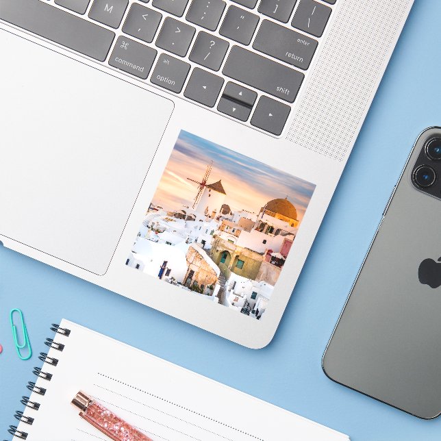 Pegatina Oia Santorini (Ordenado portátil con iPhone)