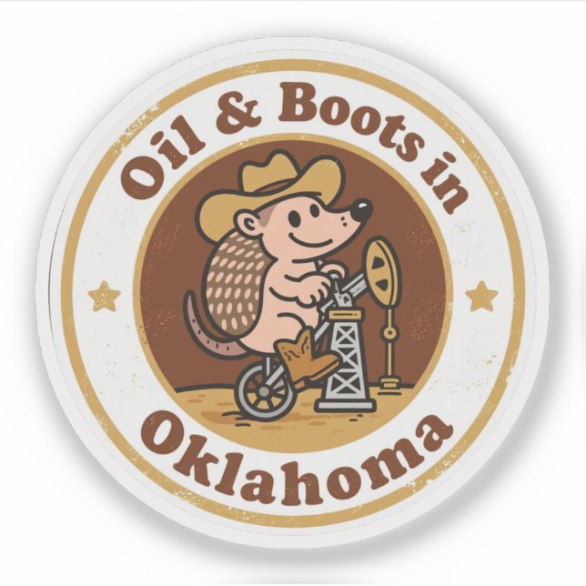 Pegatina Oil & Boots_ Arte Antiguo de Oklahoma (Anverso)