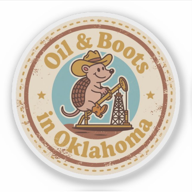 Pegatina Oklahoma Armadillo Cowboy Retro (Anverso)