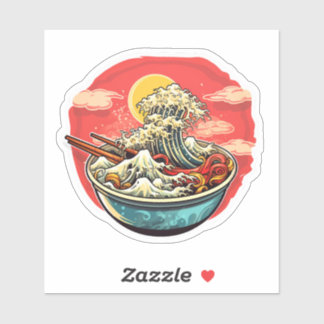 Pegatina oleaje de fideos ramen en tazón