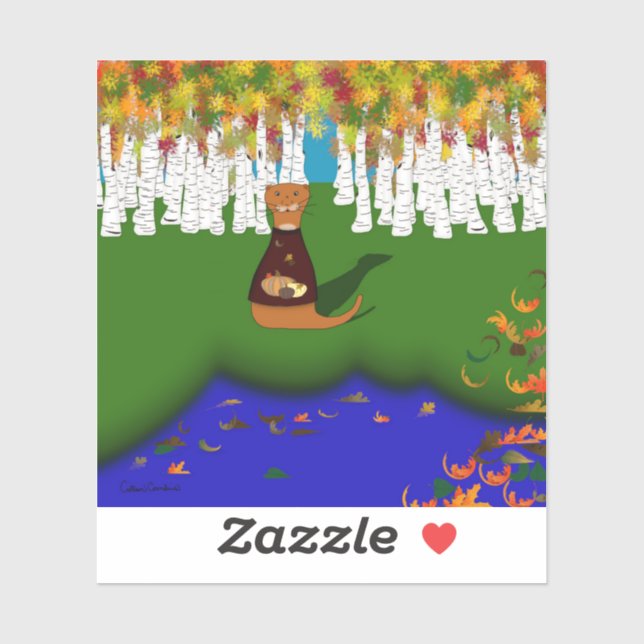 Pegatina Oliver The Otter en el lago Wolf del río en otoño (Hoja)