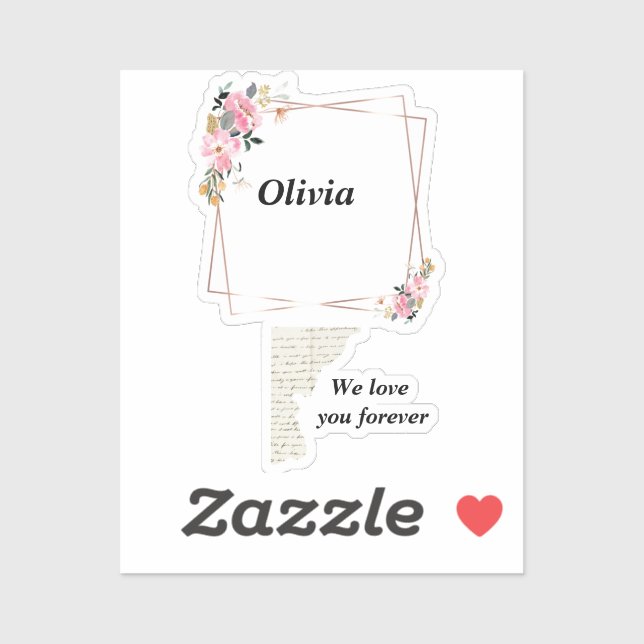 Pegatina Olivia name sticker – Custom  flower-golden line (Hoja)