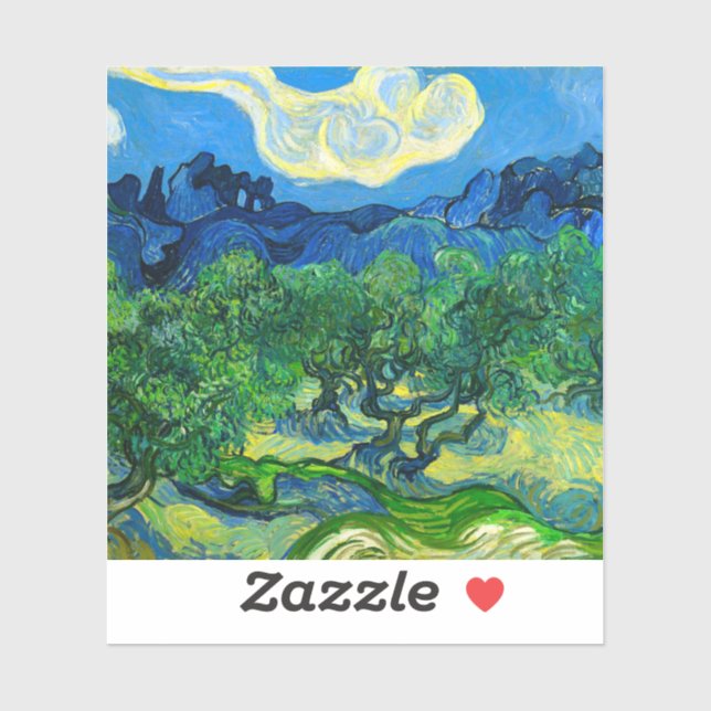 Pegatina Olivos Van Gogh en un paisaje montañoso (Hoja)