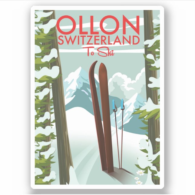 Pegatina Ollon Suiza Esquí (Anverso)