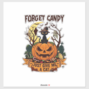 Pegatina Olvidar Caramelo Solo Dame Gato Halloween Calabaza