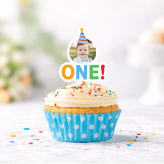Pegatina  One Photo birthday Cupcake Topper