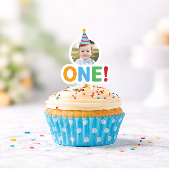 Pegatina  One Photo birthday Cupcake Topper (Subido por el creador)