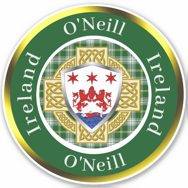 Pegatina O'Neill Irish Shield/Celtic Cross Personalizado (Anverso)