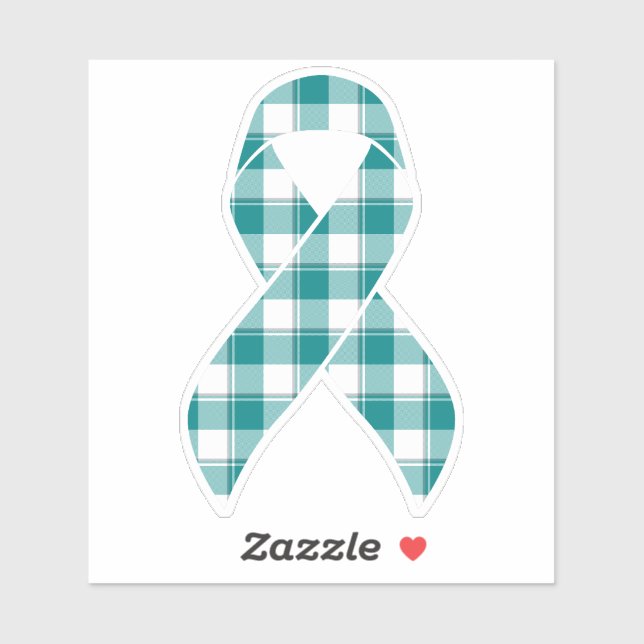 Pegatina Oral Cancer Awareness Plaid Teal Ribbon (Hoja)