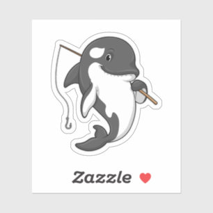 Pegatina Orca como pescador con barra de pesca