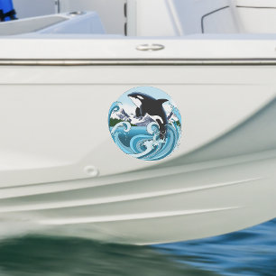 Pegatina Orca Majestuosa Ballena Asesina Olas Azules Océano