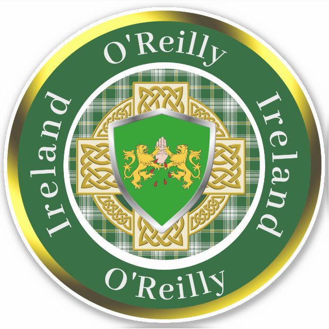 Pegatina O'Reilly Irish Shield/Celtic Cross Personalizado (Anverso)
