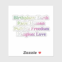 Pegatina Orgullo de género - Lugar de nacimiento: Tierra. R