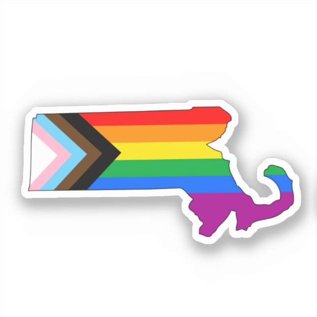 Pegatina Orgullo del Estado de Massachusetts LGBTQ Progreso (Anverso)