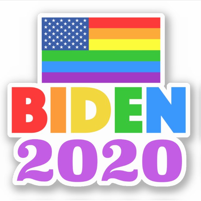 Pegatina Orgullo gay arcoiris 2020 en Biden (Anverso)