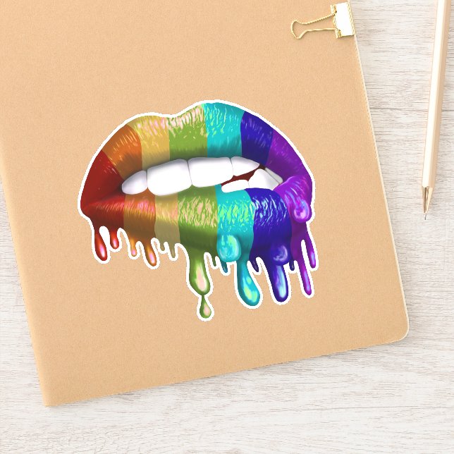 Pegatina Orgullo Gay Arcoíris Mordiendo Labios  (Cuaderno)