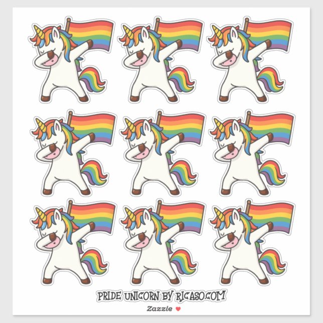 Pegatina Orgullo gay de 9 niños bailando unicornios con ban (Hoja)