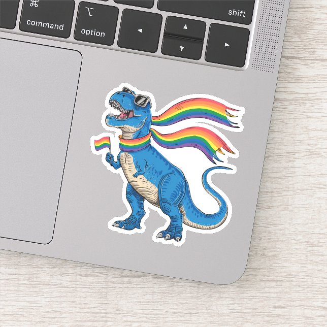 Pegatina Orgullo Gay Dino Trex Bandera Arcoiris Lgbt Ally (Detalle)