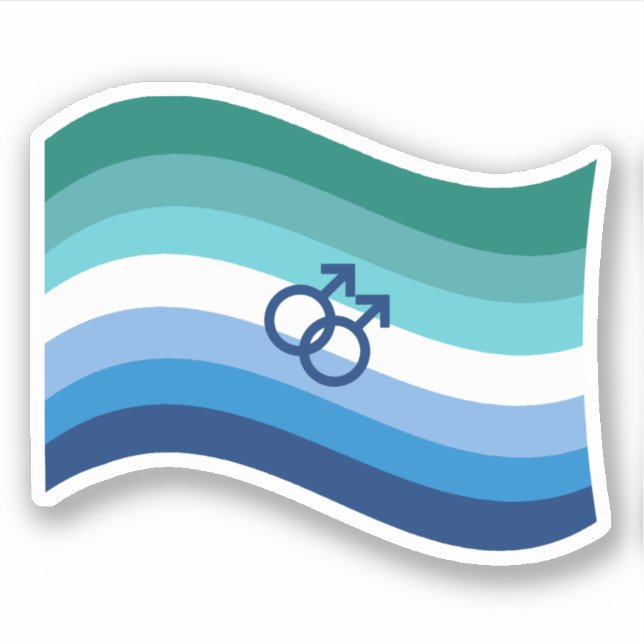 Pegatina Orgullo Gay Masculino de Amor Azul Bandera Wavy (Anverso)