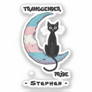Pegatina Orgullo transgénero - Gato negro en la luna transv