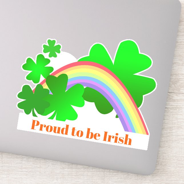 Pegatina Orgulloso de ser irlandés, shamrock y arco iris, c (Detalle)