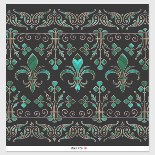 Pegatina Ornamento de Fleur-de-lis Malachite Green (Hoja)